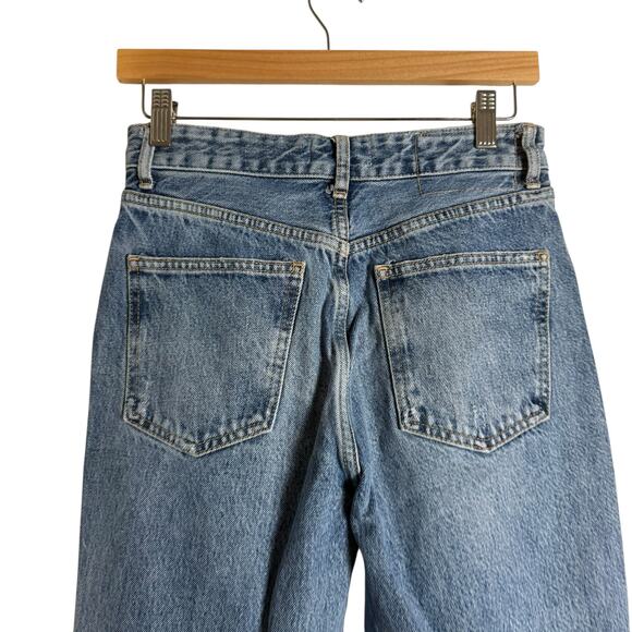 Zara Distressed Ripped High Rise Wide Leg Raw Hem Denim Blue Jeans Size 6 - Picture 5 of 7